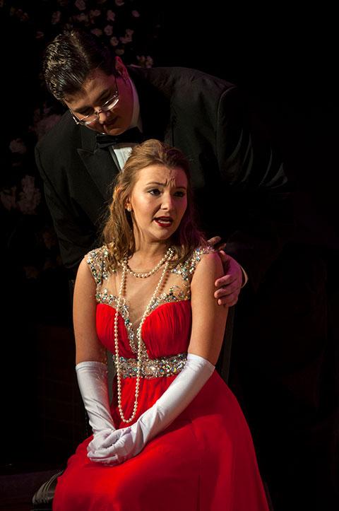 Opera performer in red dress